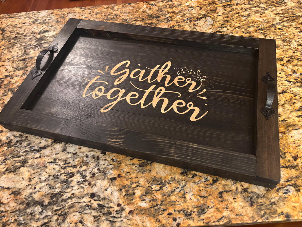 Wooden Serving Tray with Handles: FREE Custom engraving! Size is 14”x24”