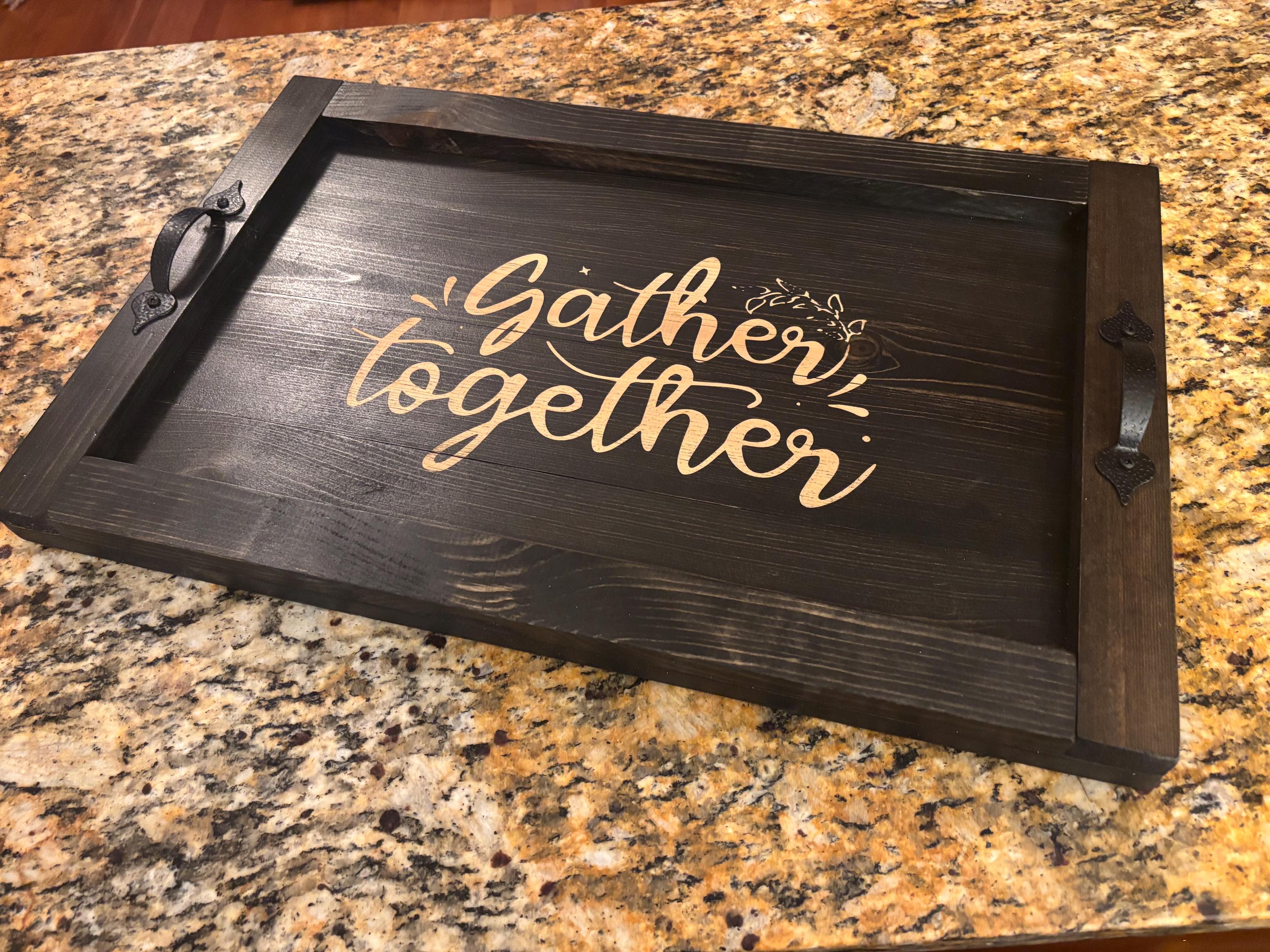 Wooden Serving Tray with Handles: FREE Custom engraving! Size is 14”x24”