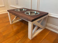 Rustic Wooden Elevated Dog Bowl: Farmhouse Pet Feeder with Stainless Steel Bowl