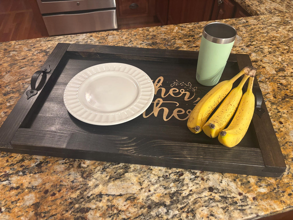 Wooden Serving Tray with Handles: FREE Custom engraving! Size is 14”x24”