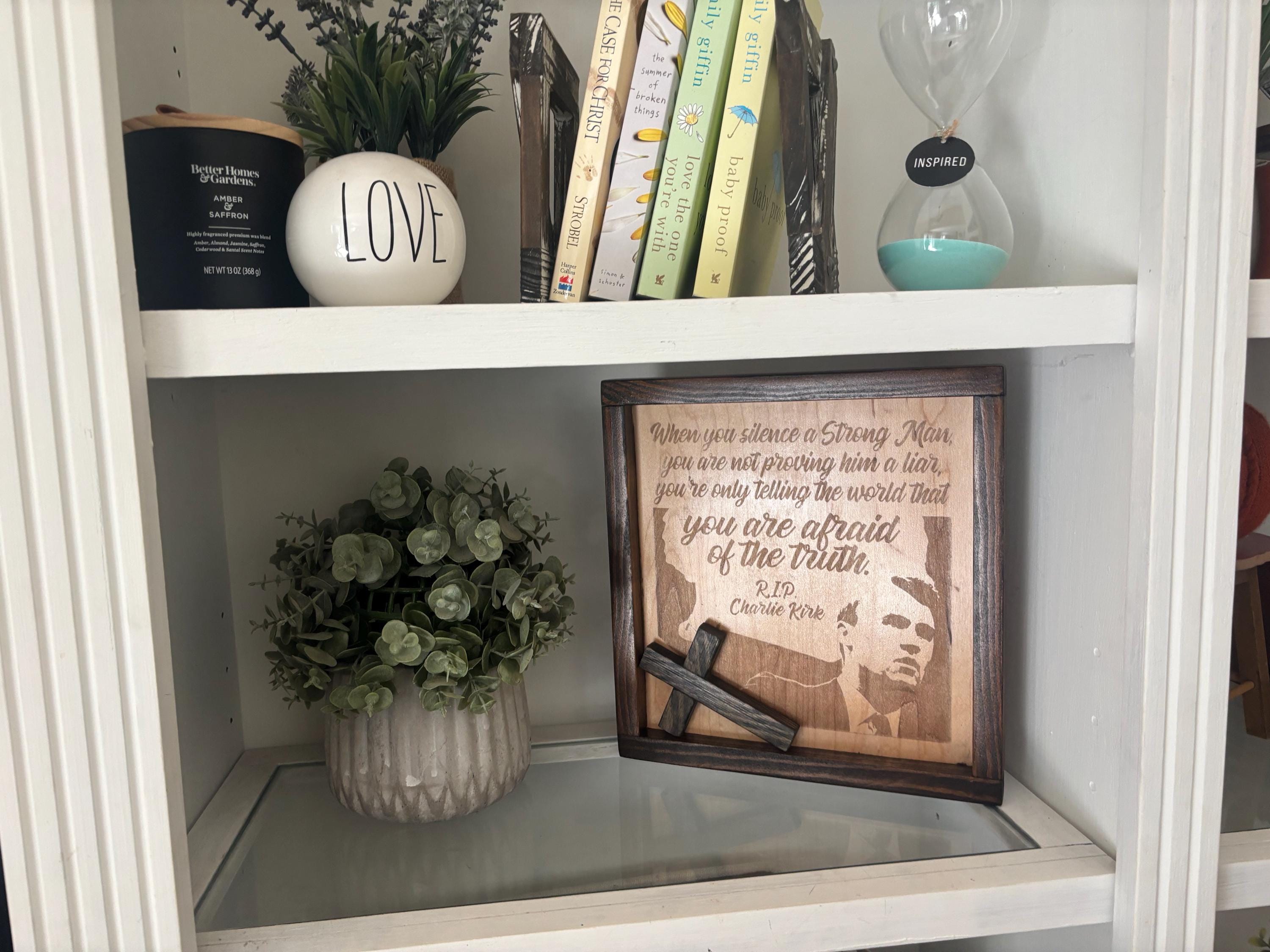 Engraved Maple Charlie Kirk Memorial Sign: Laser-Cut Tribute Plaque