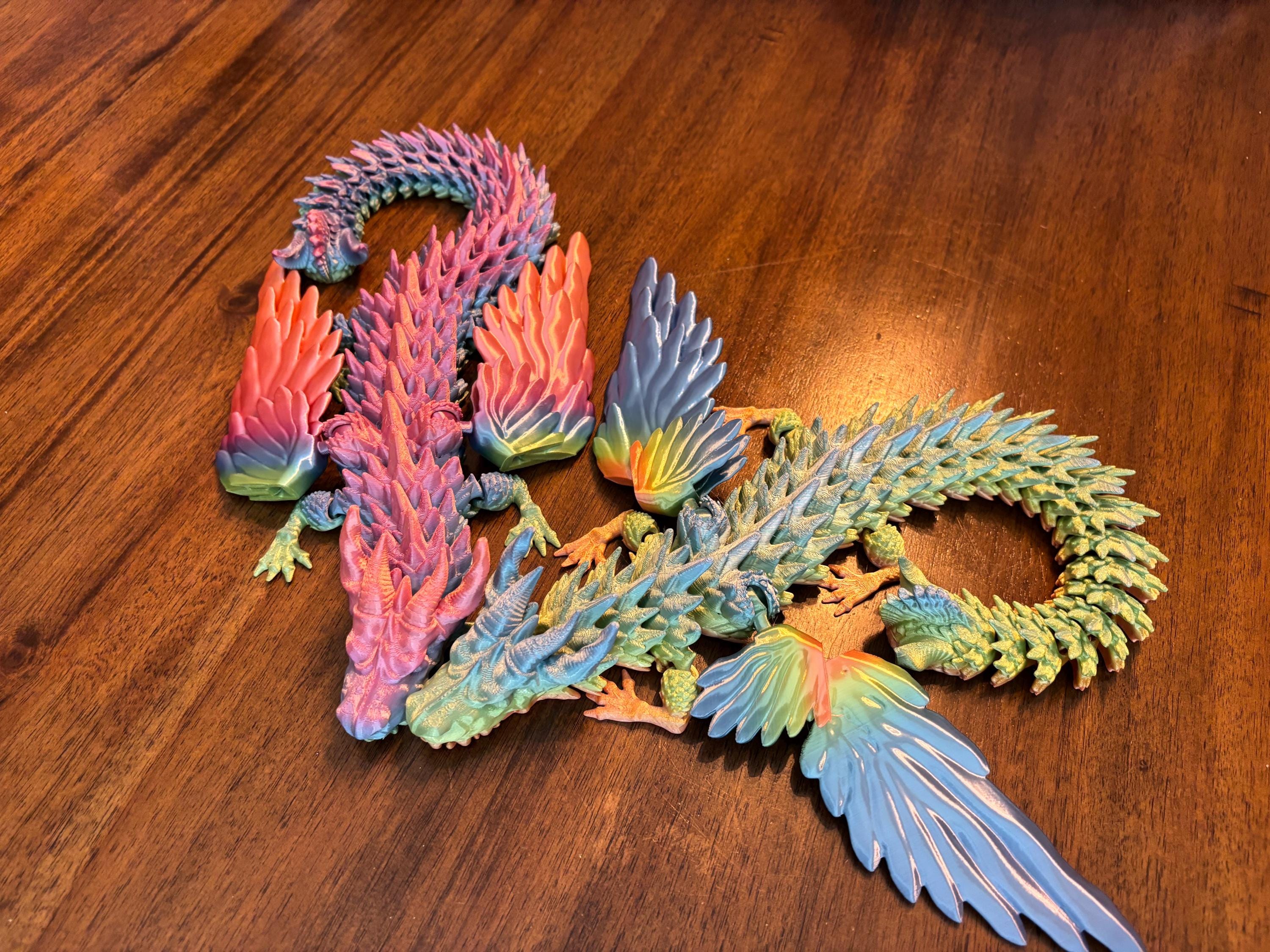 3D Printed Articulated Rainbow Dragon: Poseable Fidget Toy, Fantasy Decor