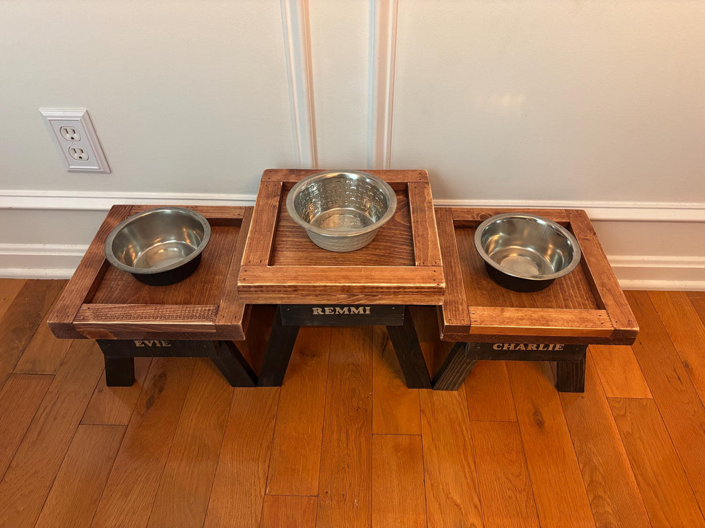 Rustic Wooden Dog Bowl Stand: Farmhouse Pet Feeder with Stainless Steel Bowl