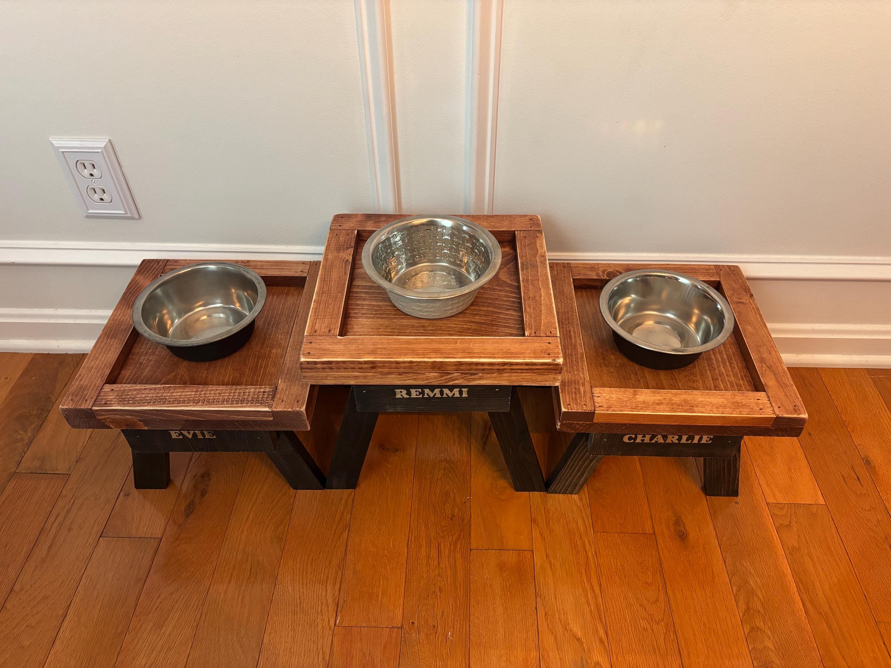 Rustic Wooden Dog Bowl Stand: Farmhouse Pet Feeder with Stainless Steel Bowl
