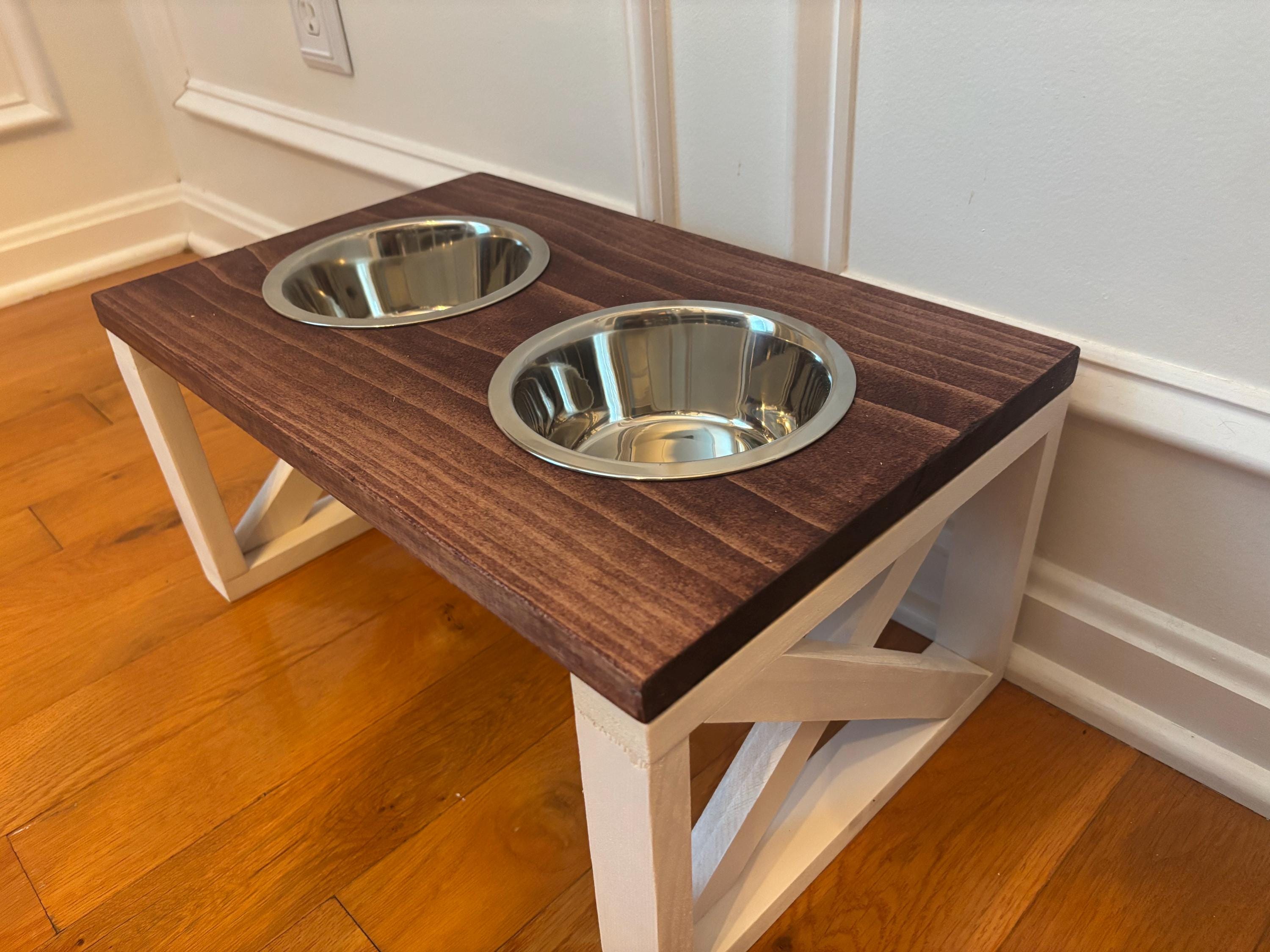 Rustic Wooden Elevated Dog Bowl: Farmhouse Pet Feeder with Stainless Steel Bowl