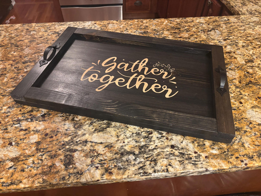 Wooden Serving Tray with Handles: FREE Custom engraving! Size is 14”x24”