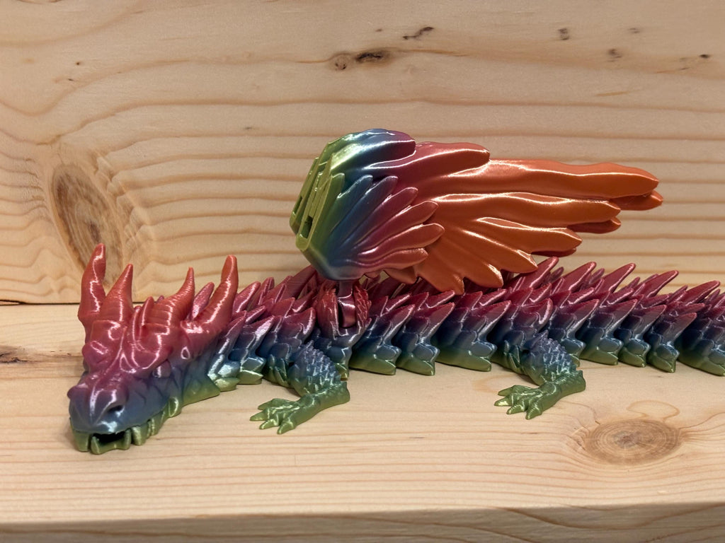 3D Printed Articulated Rainbow Dragon: Poseable Fidget Toy, Fantasy Decor