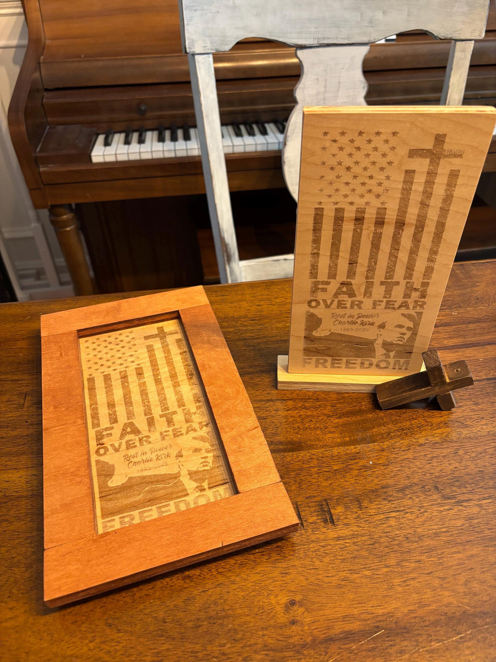 Engraved Maple Charlie Kirk Memorial Sign: Laser-Cut Tribute Plaque