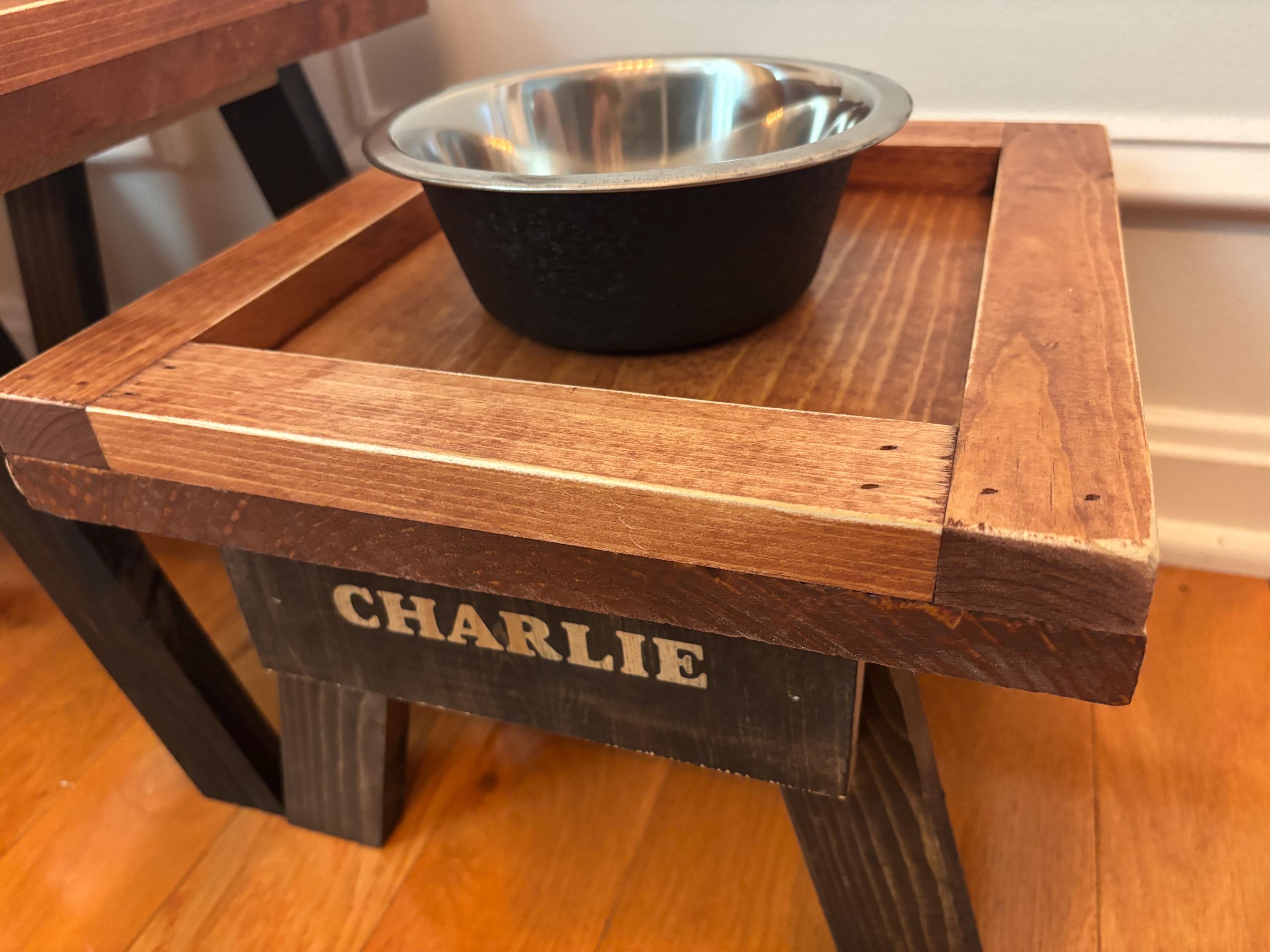 Rustic Wooden Dog Bowl Stand: Farmhouse Pet Feeder with Stainless Steel Bowl