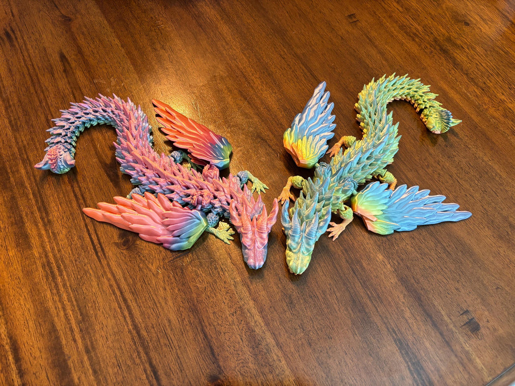 3D Printed Articulated Rainbow Dragon: Poseable Fidget Toy, Fantasy Decor