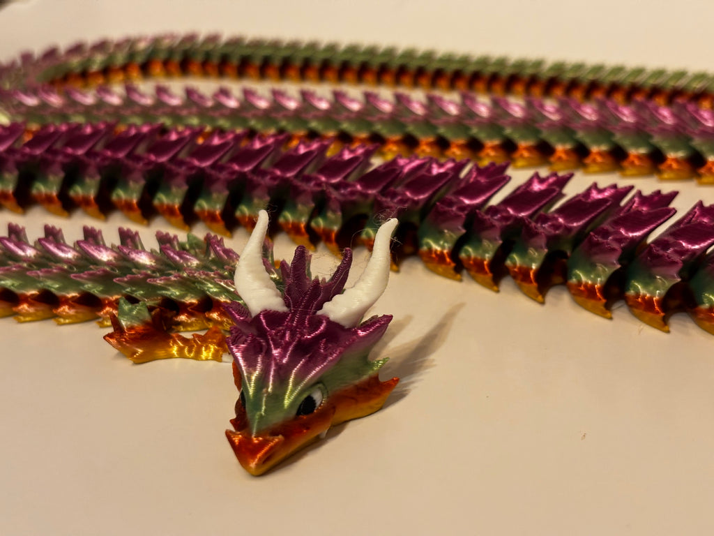Extra Long Serpent Dragon!      50-Inch Articulated Rainbow Dragon – 3D Printed Fantasy Decor & Fidget Toy