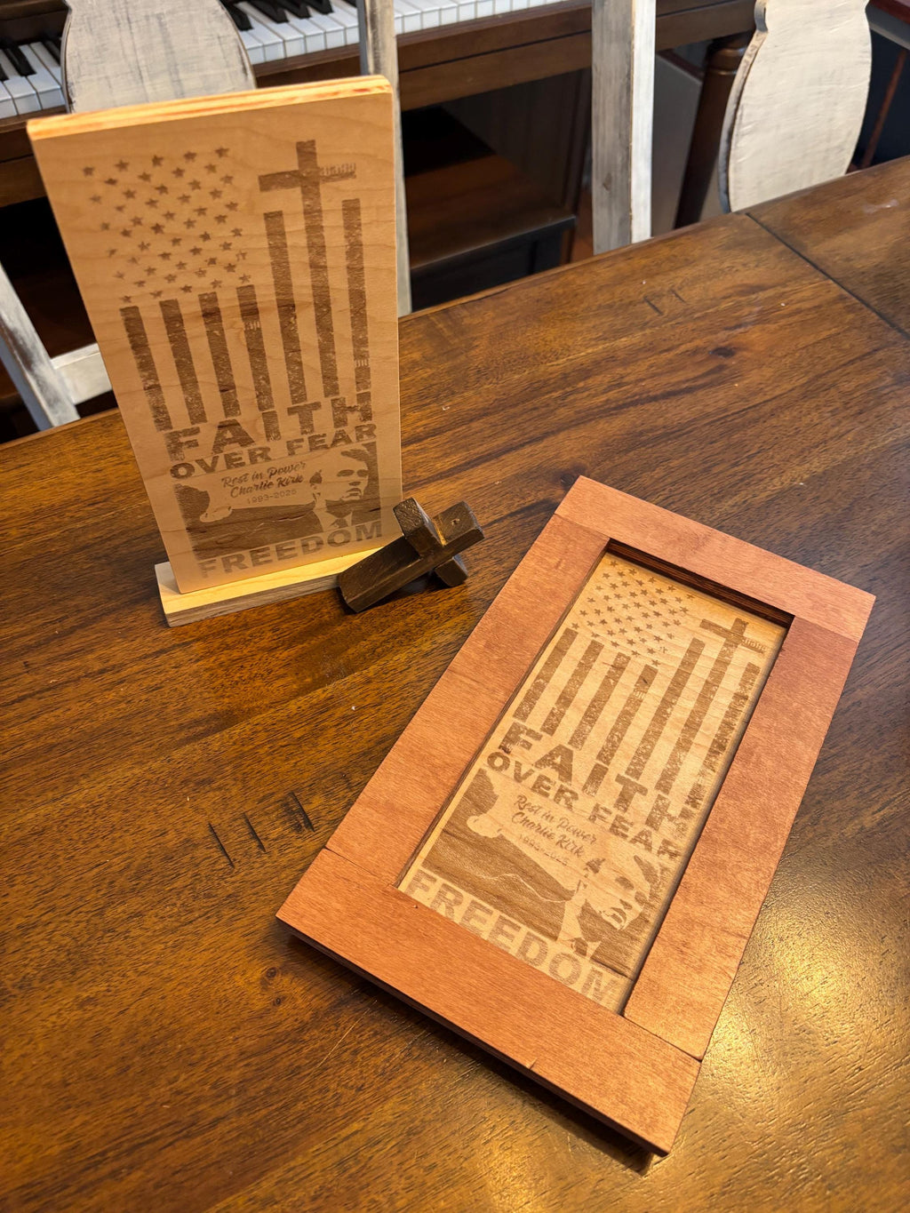 Engraved Maple Charlie Kirk Memorial Sign: Laser-Cut Tribute Plaque