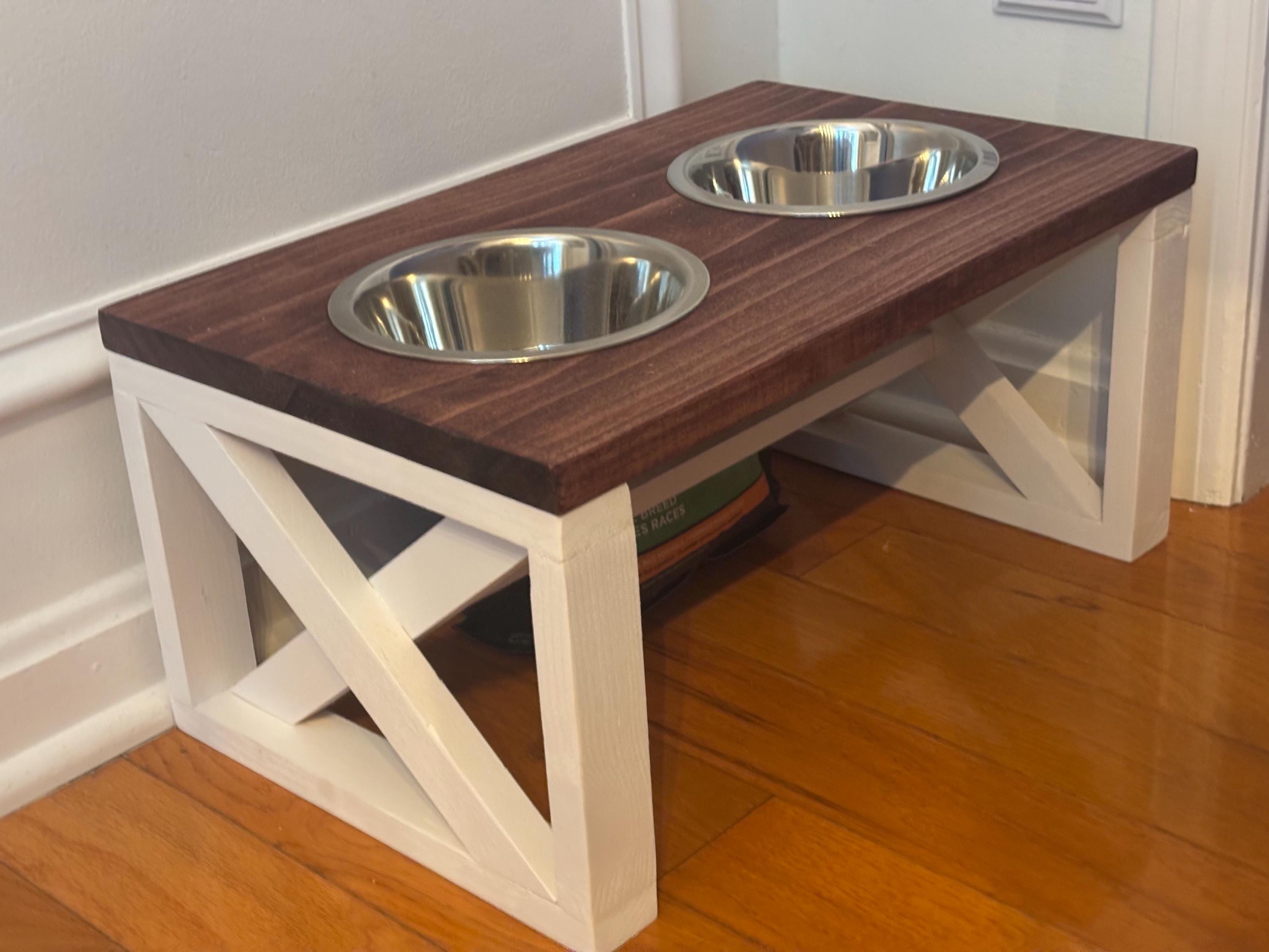Rustic Wooden Elevated Dog Bowl: Farmhouse Pet Feeder with Stainless Steel Bowl