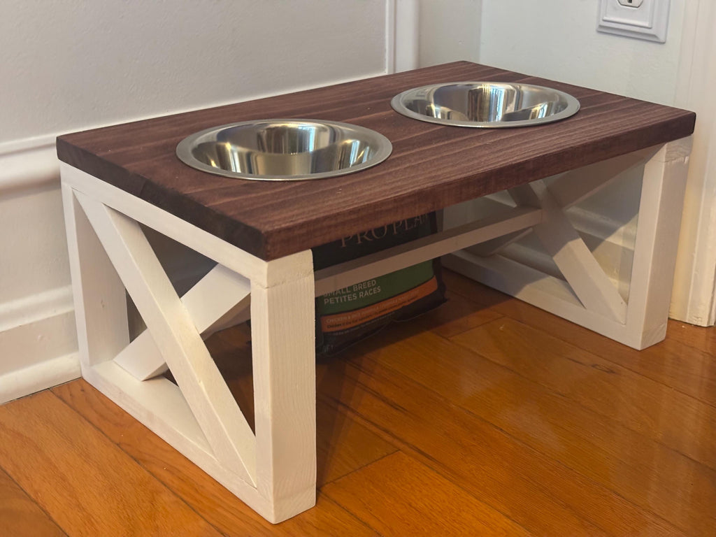 Rustic Wooden Elevated Dog Bowl: Farmhouse Pet Feeder with Stainless Steel Bowl