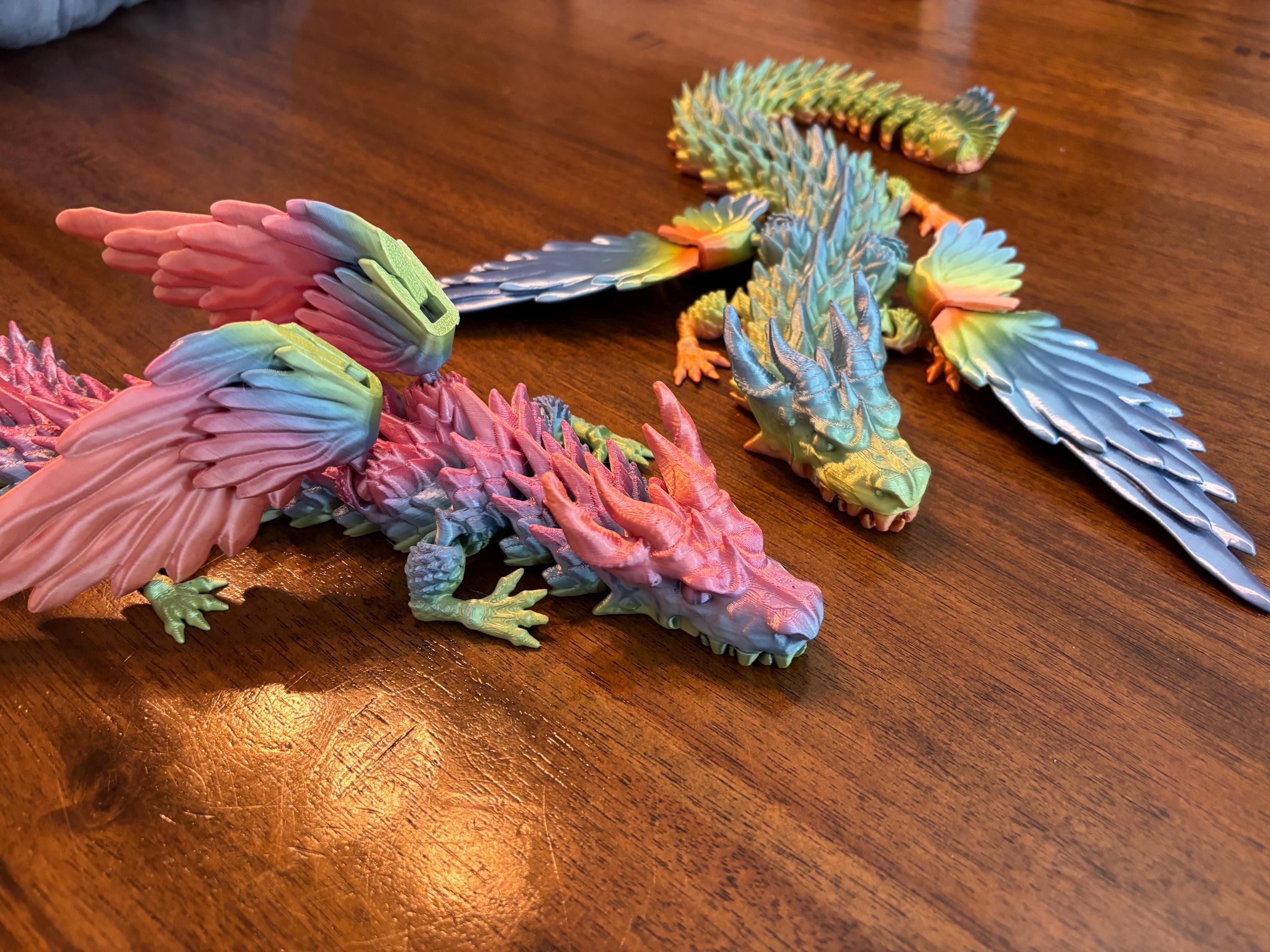 3D Printed Articulated Rainbow Dragon: Poseable Fidget Toy, Fantasy Decor
