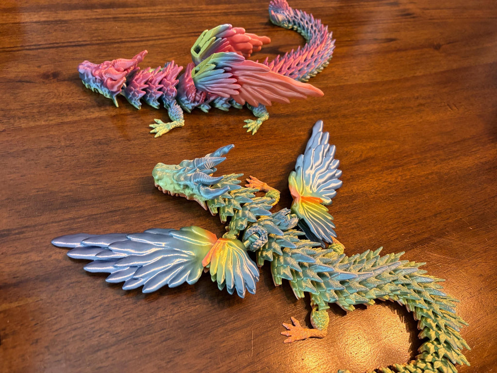 3D Printed Articulated Rainbow Dragon: Poseable Fidget Toy, Fantasy Decor