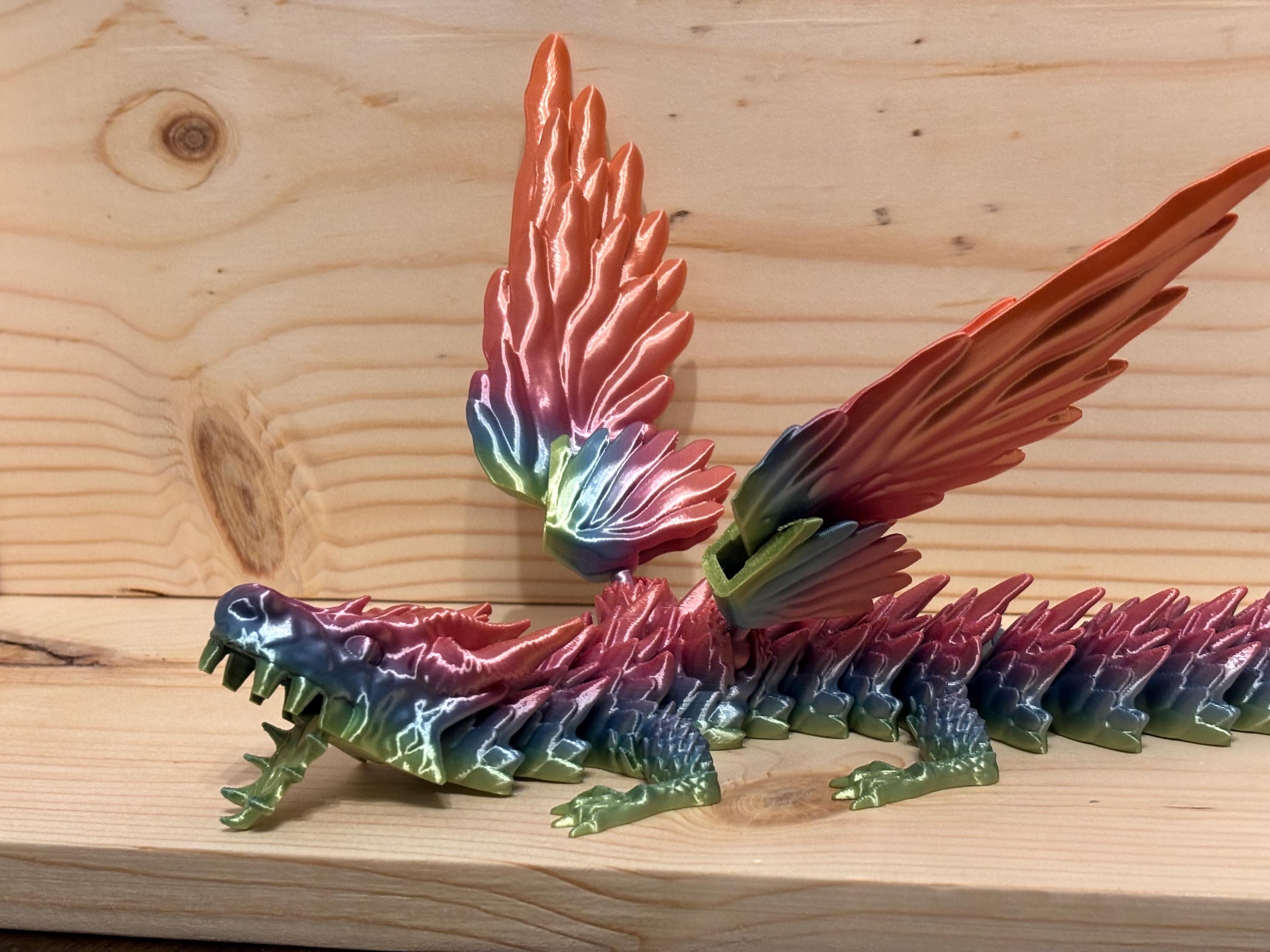 3D Printed Articulated Rainbow Dragon: Poseable Fidget Toy, Fantasy Decor
