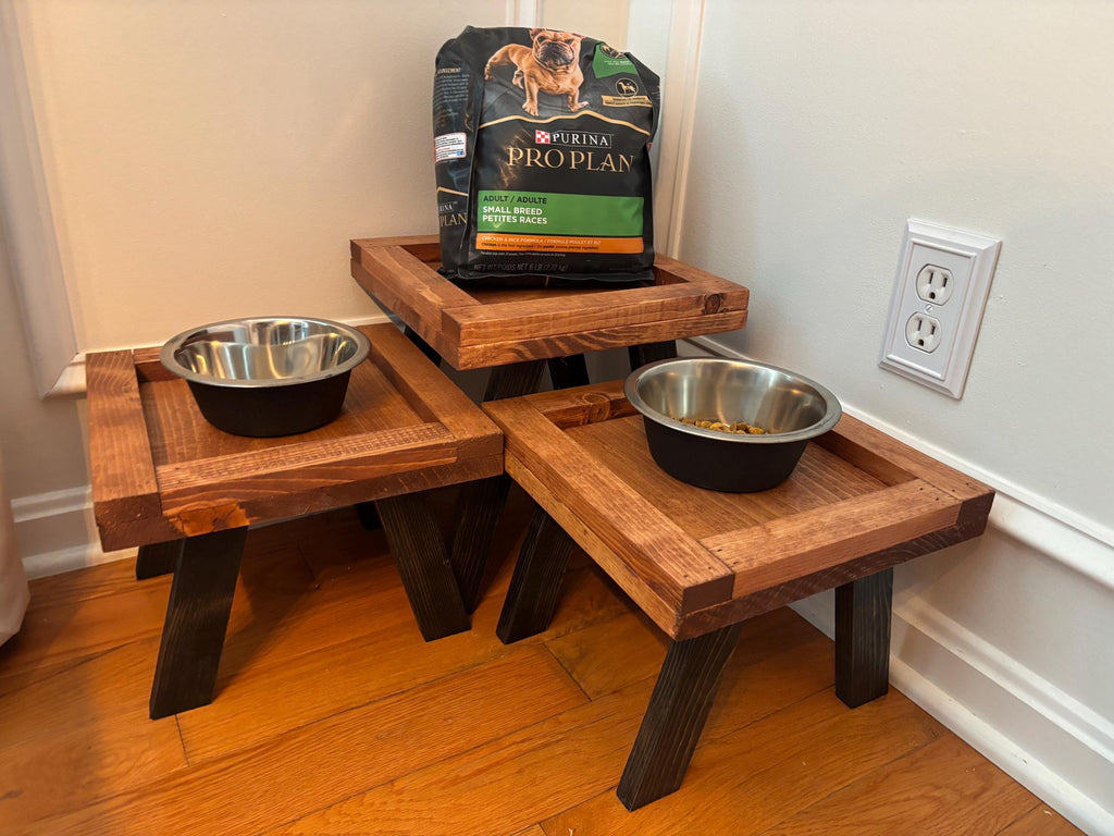 Rustic Wooden Dog Bowl Stand: Farmhouse Pet Feeder with Stainless Steel Bowl