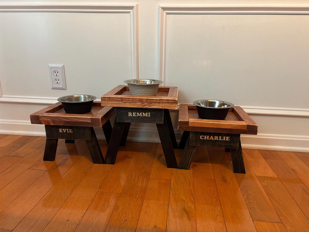 Rustic Wooden Dog Bowl Stand: Farmhouse Pet Feeder with Stainless Steel Bowl