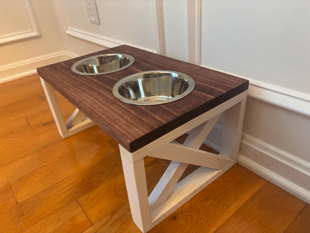 Rustic Wooden Elevated Dog Bowl: Farmhouse Pet Feeder with Stainless Steel Bowl